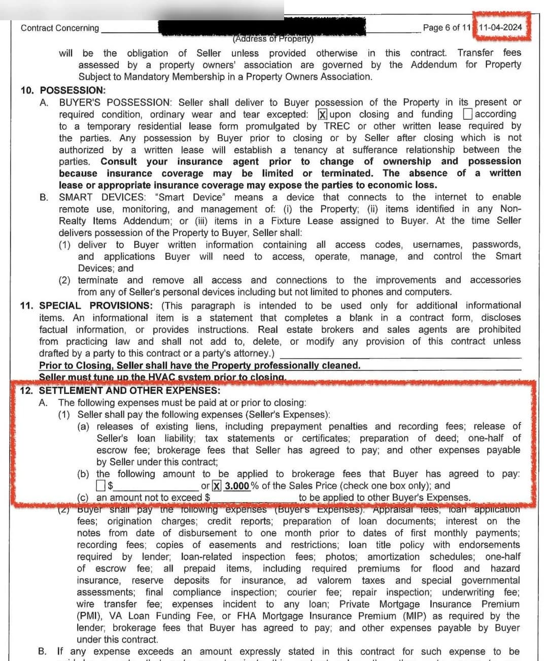 Old TREC resale contract 20-18, Paragraph 12A(1)(b) brokerage fees and 12A(1)(c) other buyer expenses